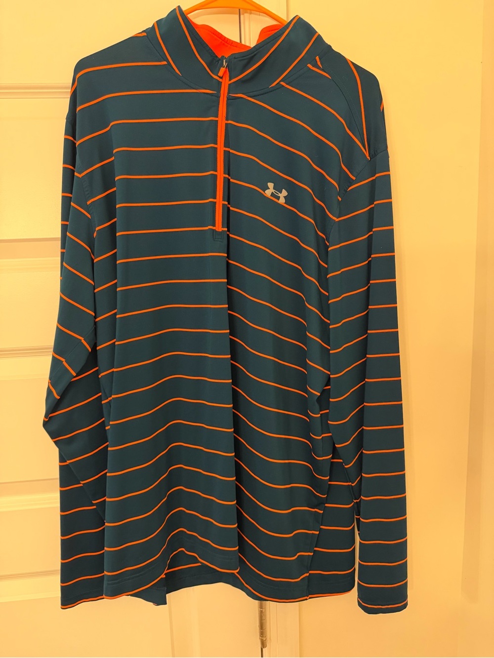 Under Armour Men’s Blue & Orange Stripe 1/4 Zip Performance Shirt